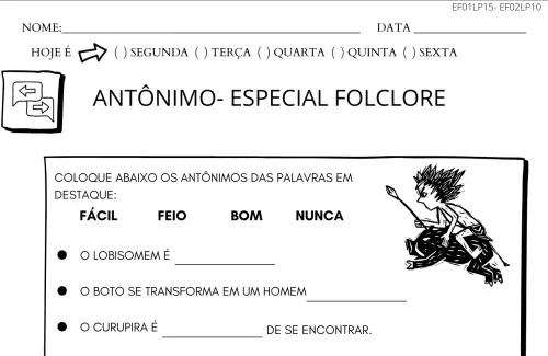 2º ano atividade de folclore antônimo